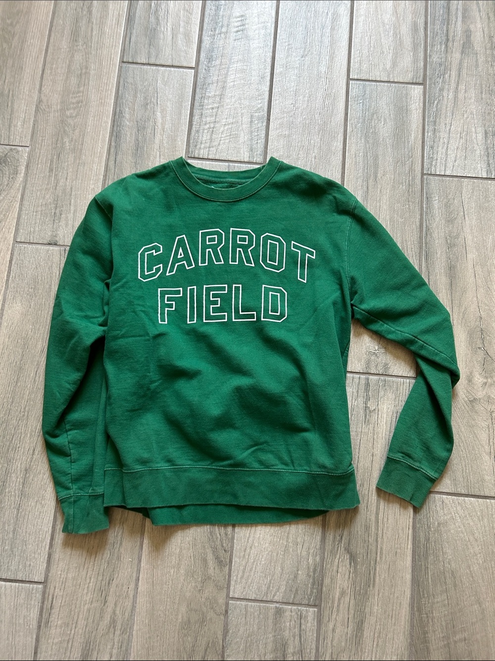 Green Crewneck Sweatshirt with 'Carrot Field' Chest Lettering